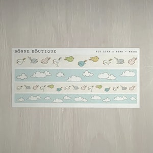 Washi Strips - Fly like a Bird - Schattige kleine vogels en wolken, gedrukt op authentiek washipapier van hoge kwaliteit B282