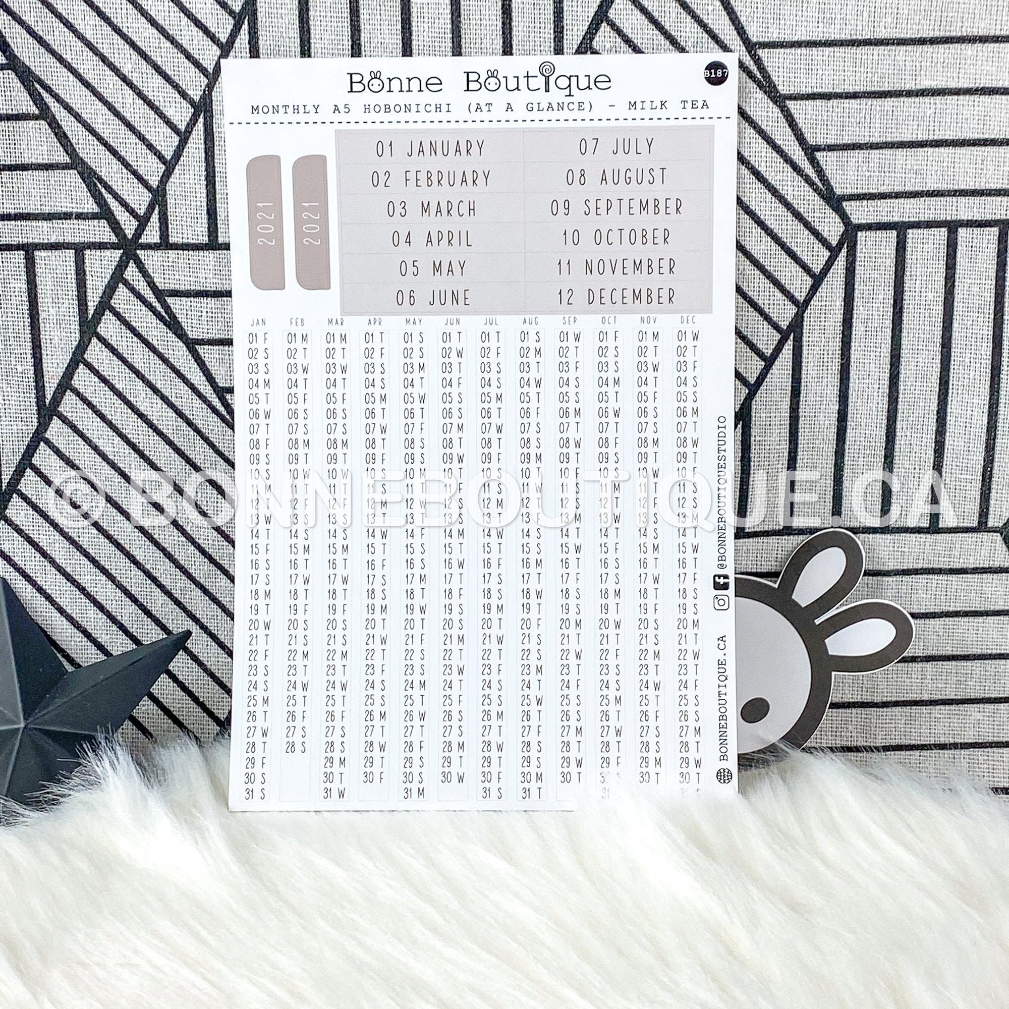 YEARLY INDEX for Hobo Monthly A5 Cousin A6 Original WEEKS - 3 Color T…