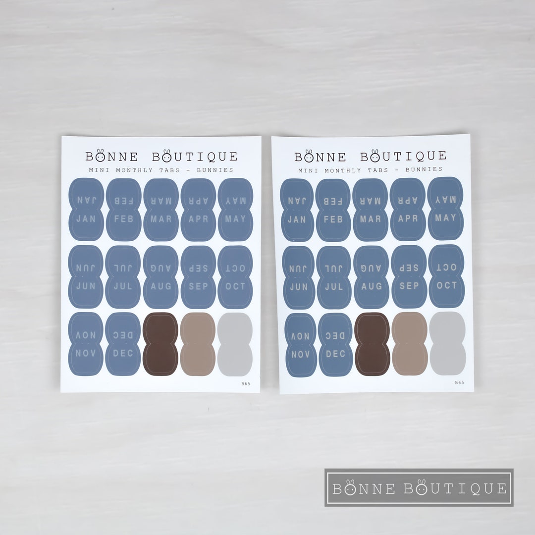 Bunnies monthly tabs mini monthly tabs size 2 font colours opaque