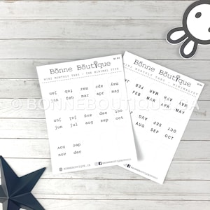 MINIMALIST Mini Monthly Tabs Stickers  - Night Font Premium Matte or Translucent Paper Perforated for Easy Peel, Easy Fold  B195UC/B196LC