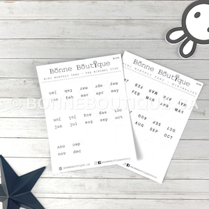 Adesivos Mini Abas Mensais MINIMALISTAS - Fonte Noturna Premium Fosco ou Papel Translúcido Perfurado para Fácil Descascamento, Fácil Dobra B195UC/B196LC