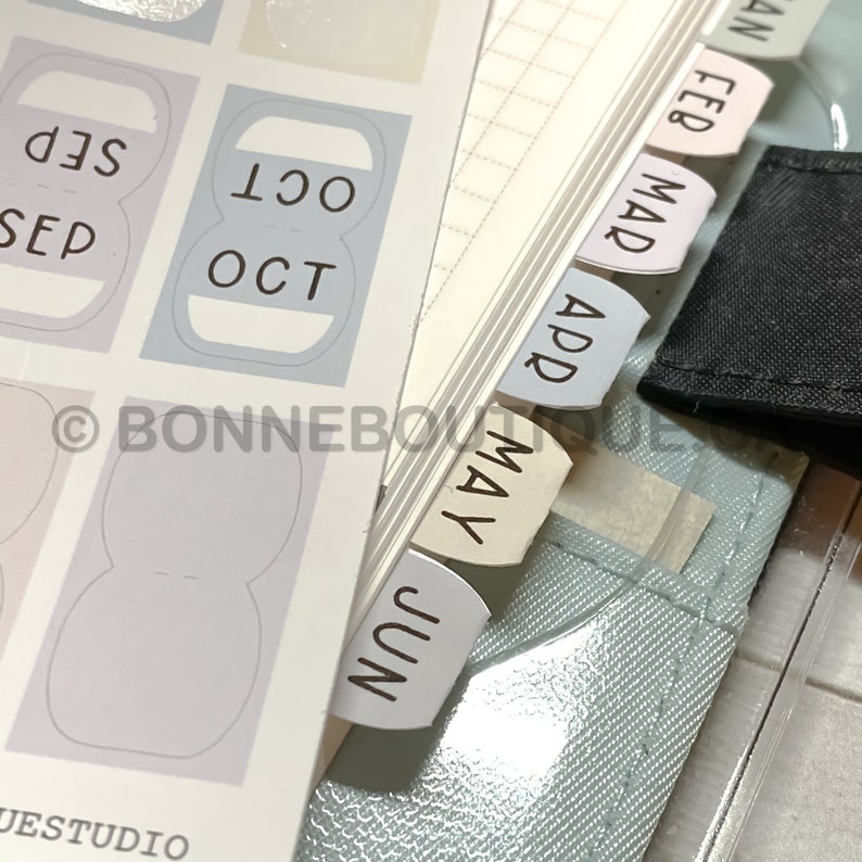 Mini Monthly Tabs Stickers Muted Pastel Color Palette Perforated for Easy & Guided Folding for Planner Notebook Journal ReFormated B20 image 5