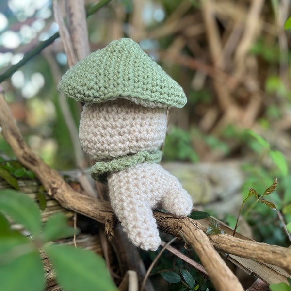 Crochet Mushroom Sprite Doll, Handmade Stuffed Crochet Shroom Doll, Stuffed Mushroom Person, Magic Mushrom Miniature, Magic Mushroom Person