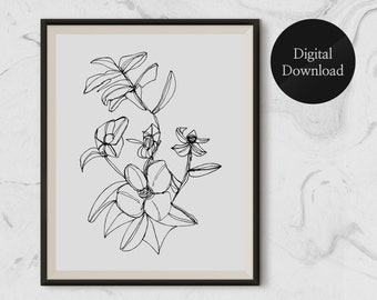 Flower Print, Line Drawing Print, Minimalist Line Art, Modern Wall Art, Abstract Line Art, Printable Line Art, Botanical Print