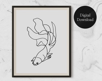 Modern Wall Art, Home decor wall art, Printable art, Fine line poster, Line art print, Line drawing print, Simple print, fish print