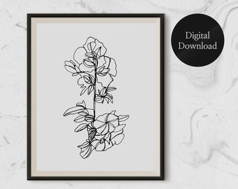 Botanical Print, Flower Line Drawing, Botanical Wall Art, Modern Wall Art, Abstract Line Art, Line Art Print, Printable Line Art,