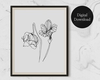 Botanical Print, Modern Wall Art, Flower Line Art, Abstract Line Art, Simple Wall Art, Line Art Print, Printable Line Art, Flower Print