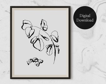 Botanical Art, One line drawing, Botanical Poster, Line art print, Flower Art Print, Minimalist Line Art, Abstract Art Print, Printable