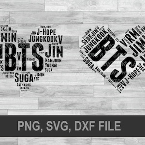 BTS svg, BTS nombre svg, kpop svg, bts diy camiseta svg, bts diy archivos, jin svg, namjoon svg, taehyung svg, suga svg, jungkook svg,
