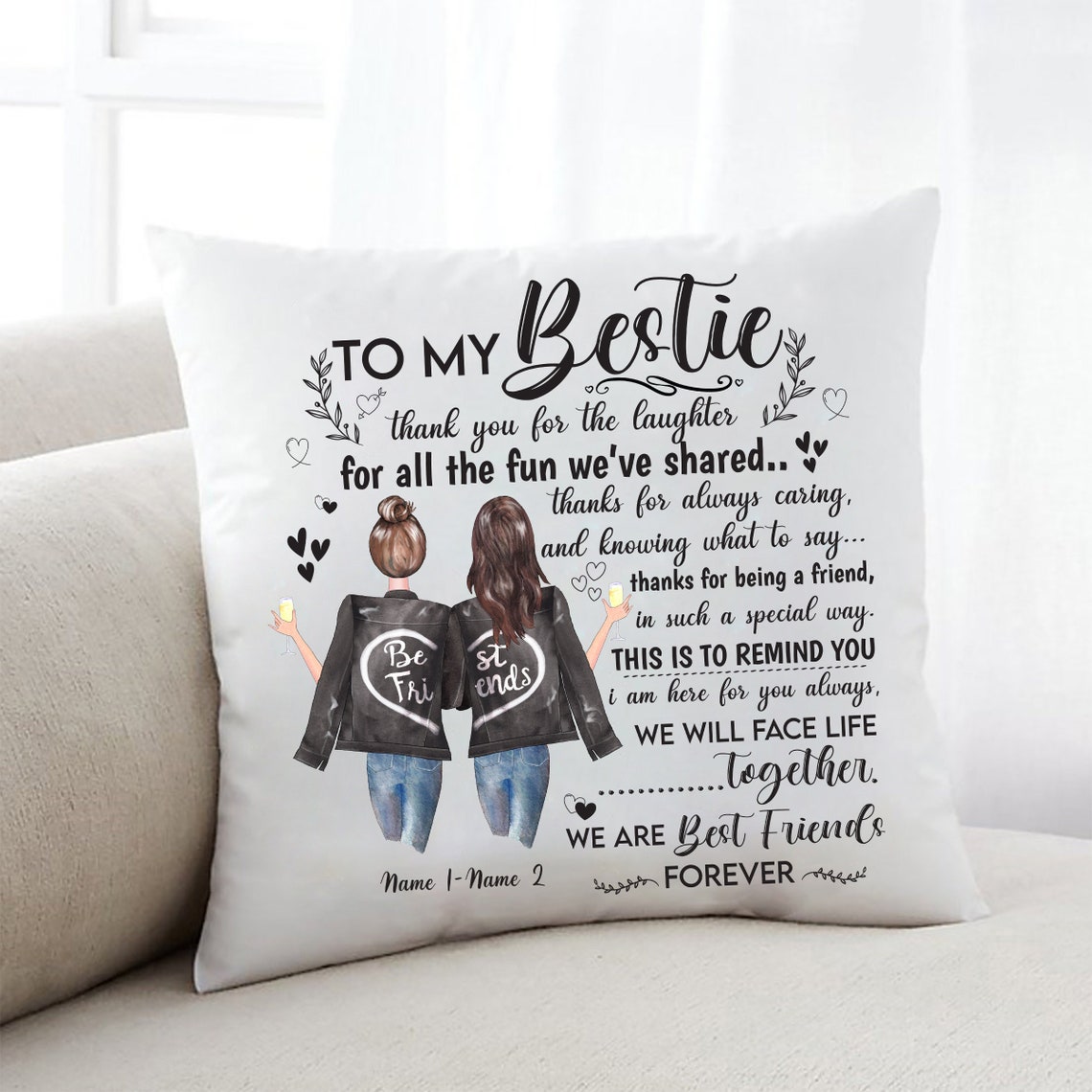 To My Bestie Cushion Cover Best Friend Pillow To My Bestie Etsy