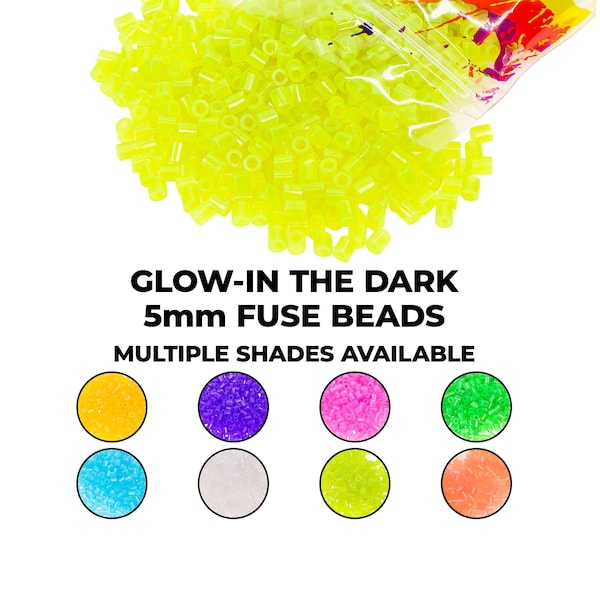 Glow-In-The-Dark Fuse Beads for perlers - 8 Colorful Options - (Perler Brand Compatible) Melty Beads - 5mm - 1000, 3000 or 6000 Beads