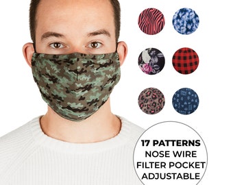 17 Options Cotton Face Mask Patterns For Adults & Teens With Filter Pocket, Nose Wire, Adjustable, Face Mask | Gift Idea - Wedding Mask