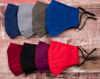 12/PACK Adult FACE MASK. Breathable, reusable, adjustable, nose wire & filter pocket mask. Black-Blue-Burgundy-Grey-Khaki-Navy-Red