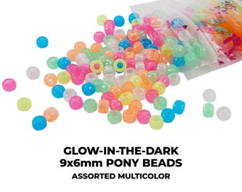 Multicolor Glow-In-The-Dark Barrel Pony Beads - 9mm for DIY Beading, Bracelets, Necklace, Jewellery, Art & Crafts | 300-900/Beads