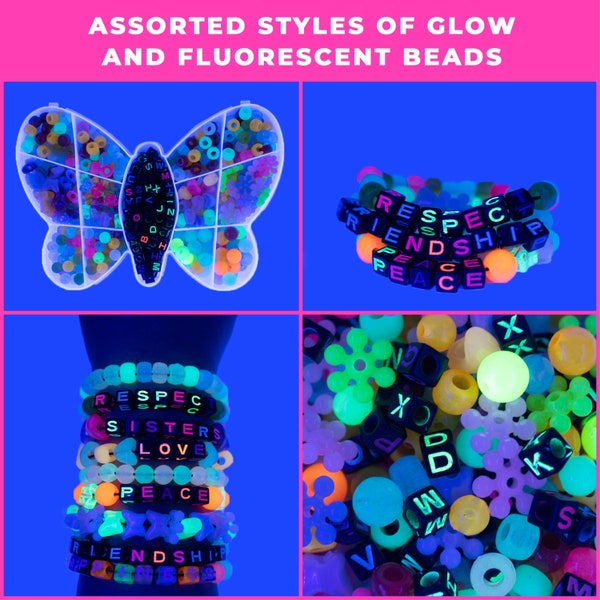 Excellente idée cadeau, kit de perles à monter soi-même réactives aux UV et phosphorescentes (400/boîte) pour perles, bracelet, collier et bijoux