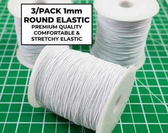 1mm Elastic Cord - 3 Spools, Stretchy String for Masks & Crafts