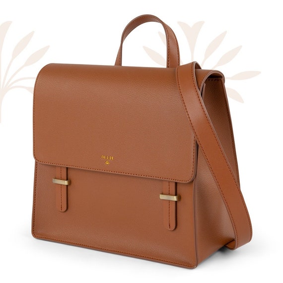 Convertible Vegan Leather Backpack – Cognac Adjustable Mommy Bag
