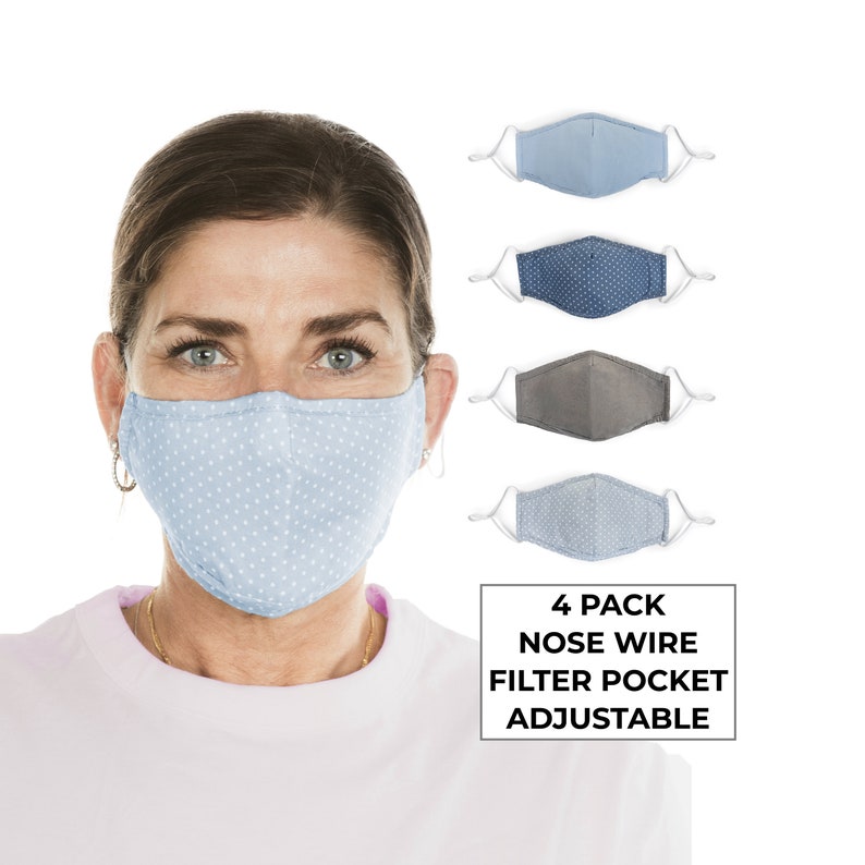 4/BUNDLE Mask Assorted Polka Dots Cotton FACE MASK For Adult. Breathable, reusable and adjustable mask. Filter pocket masks 