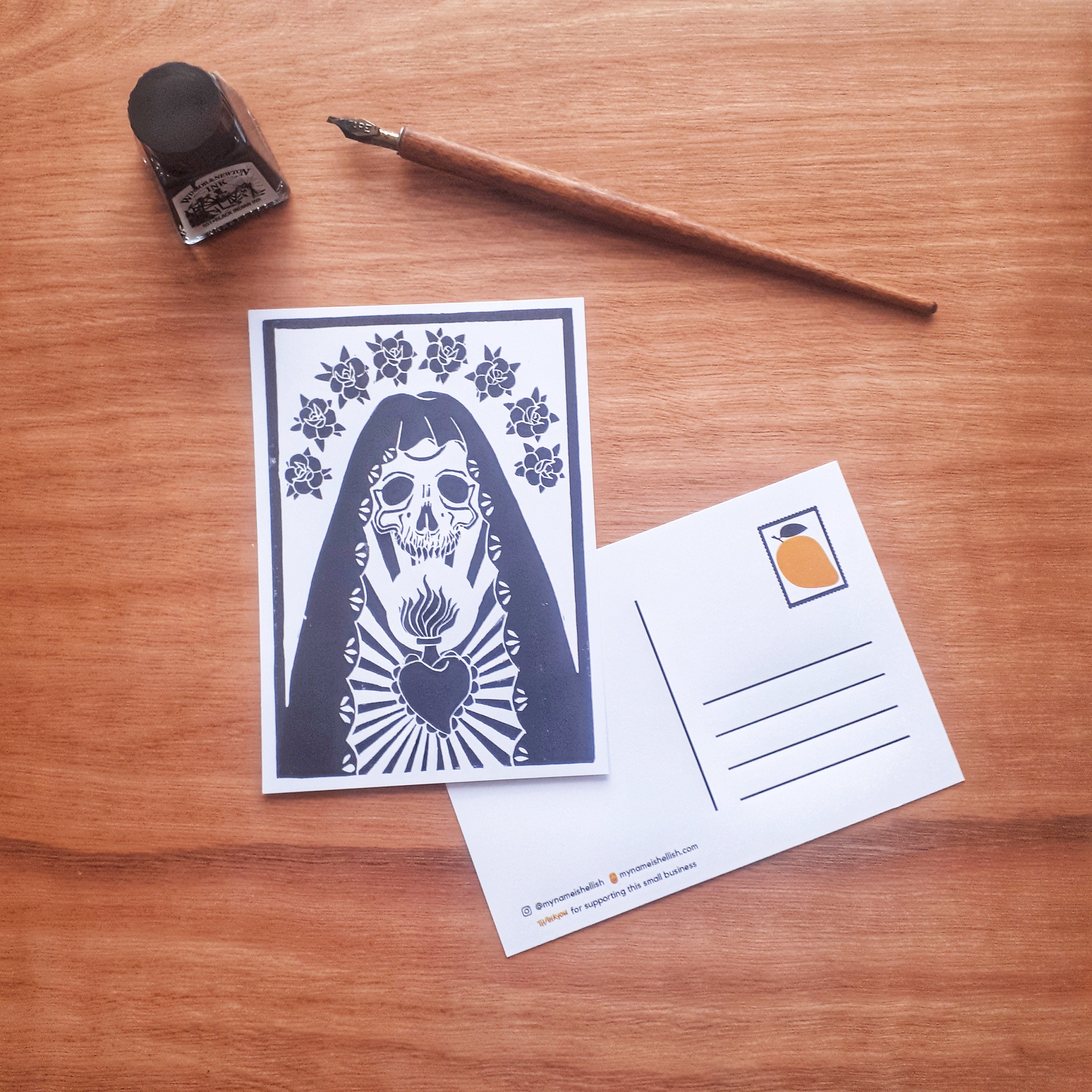 Carte Postale Santa Muerte Linogravure Originalnoir - Etsy Canada