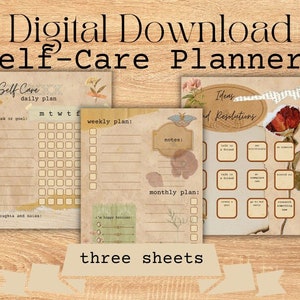 Digital Download Cottagecore Self-Care Package, Three sheets for Self-Care, Vintage Self-Care
