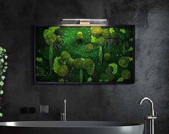 Geweldig kerstcadeau: Wanddecoratie met mos + LED-lamp. Bewaarde moskunst. Onderhoudsvrije plantendecoratie. Wanddecoratie van mos