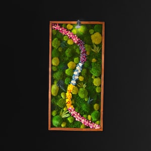 Summer Premium Art moss decoration for your home, office Moss art + led Modern wall art. Real Moss. Moss frame. Chartreuse green Moss Wall.