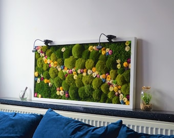 Flowers Moss Art, Amazing Art, Wall Art Preserved, Moss Lighted Moss Wall Beautiful Preserved Moss Artwork's with LED Lights Live Moss LED