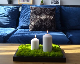 Ornament van mos, kaarsen met mos, Nature Room Decor