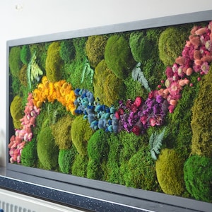Summer Edition. LED art. Moss art + led Modern wall art. Real Moss. Moss frame. Chartreuse green Moss Wall .Botanical Art.