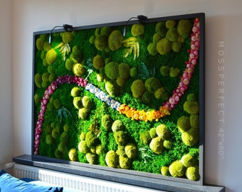 Zomerse premium decoratie met led-verlichting Milieuvriendelijk geconserveerd moskunstwerk met verlichting Handgemaakte moskunst aan de muur met led-verlichting Valentijnsdag cadeau
