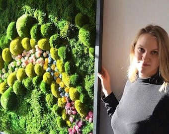 Flower Art - Wall Art Preserved Moss Lighted Moss Wall Beautiful Preserved Moss Artwork's with LED Lights Live Moss LED