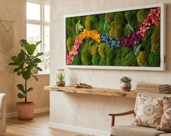 Summer Edition Premium | Moss Wall Art + led, Modern wall art. Real Moss. Moss frame. Chartreuse green Moss Wall.