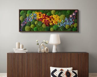 NEW Rainbow Art. Led Art. Moss art + led Modern wall art. Real Moss. Moss frame. Chartreuse green Moss Wall .Botanical Art.