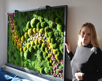 Wall Art.Nature Room Decor. Modern wall art Real Moss. Moss frame. Chartreuse green Moss Wall .Botanical Art.