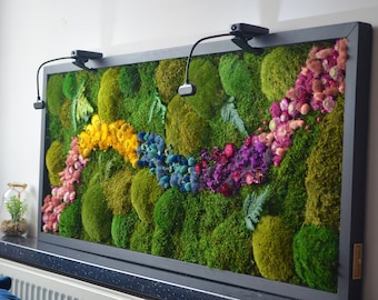 Led Moss Art. Summer Edition. Real Moss Moss art + led Modern wall art. Moss frame. Chartreuse green Moss Wall .Botanical Art.
