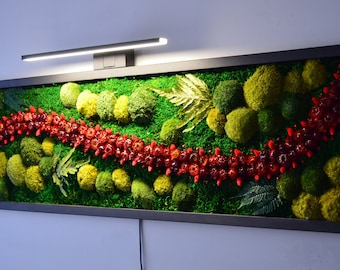 NIEUW! Ruby Art + Exclusieve LED-lamp - Geconserveerde Moskunst, , Onderhoudsvrije plantendecoratie, Moswanddecoratie