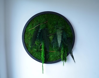 Fast Order! Botanic Circle- Preserved Moss Art Framed. Christmas Gift. Moss Wall Decor Reindeer & Sheet Moss.