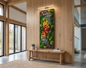 Rainbow Moss Art LED Wall Art | Preserved Moss Artwork | Colorful Botanical Decor | Real Moss Frame with Lights | Modern Nature Wall Art