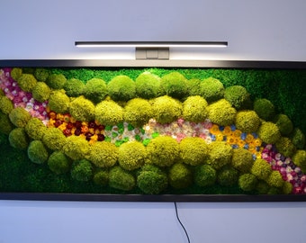 NEW! Flower Edition + led lamp - Preserved Moss art, , Maintenance-free plant decoration, Moss wall decoration