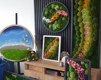 Colorfull, Amazing Art, Wall Art Preserved, Moss Lighted Moss Wall Beautiful Preserved Moss Artwork's with LED Lights Live Moss LED