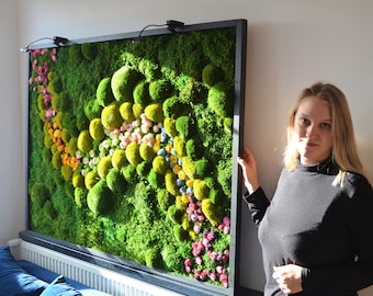 BEST-SELLER! Wall Art Preserved Moss Lighted Moss Wall Beautiful Preserved Moss Artwork's with LED Lights Live Moss LED