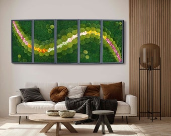 FAST ORDER Great decoration with 5 panels made of moss and stabilized flowers that are maintenance free!decor restaurant, living room,