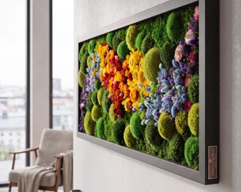 Rainbow Moss Art LED Wall Art | Preserved Moss Artwork | Colorful Botanical Decor | Real Moss Frame with Lights | Modern Nature Wall Art