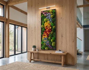 Rainbow Moss Art LED Wall Art | Preserved Moss Art | Colorful Botanical Wall Decor | Modern Nature Art with Lights | Real Moss Frame