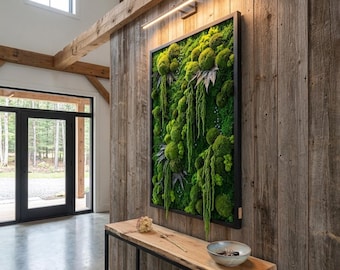TERRA X Moss Wall Art | Preserved Moss Art | Large Green Wall Decor | Modern Botanical Art | Real Reindeer Moss Frame Scandinavian Wall Art