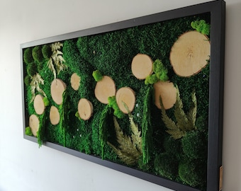 Blue Forest -Bewaarde Moskunst, (Zonder lamp)Onderhoudsvrije plantendecoratie, Mos wanddecoratie