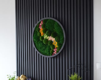 NEW! Moss Wall Art Circle - Flower Edition. Preserved Moss Art Framed. Christmas Gift. Moss Wall Decor Reindeer & Sheet Moss.