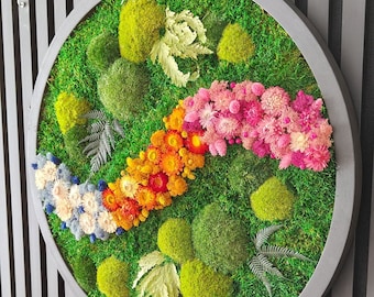Fast Order!  Circle Preserved Moss Art. Moss Wall Decor Reindeer & Sheet Moss.