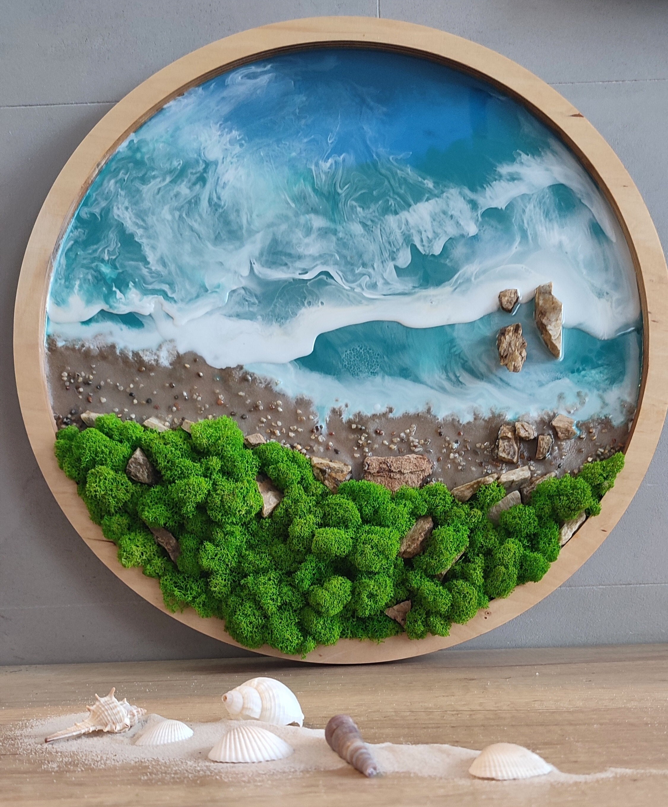 Ocean Resin Art Epoxy Resin Decor Moss Art Wall Decor Etsy