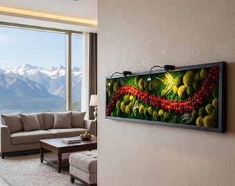 Ruby Art. Moss Art. Moss Wall. LED art. Moss art led Modern wall art. Real Moss. Moss frame. Chartreuse green Moss Wall .Botanical Art.